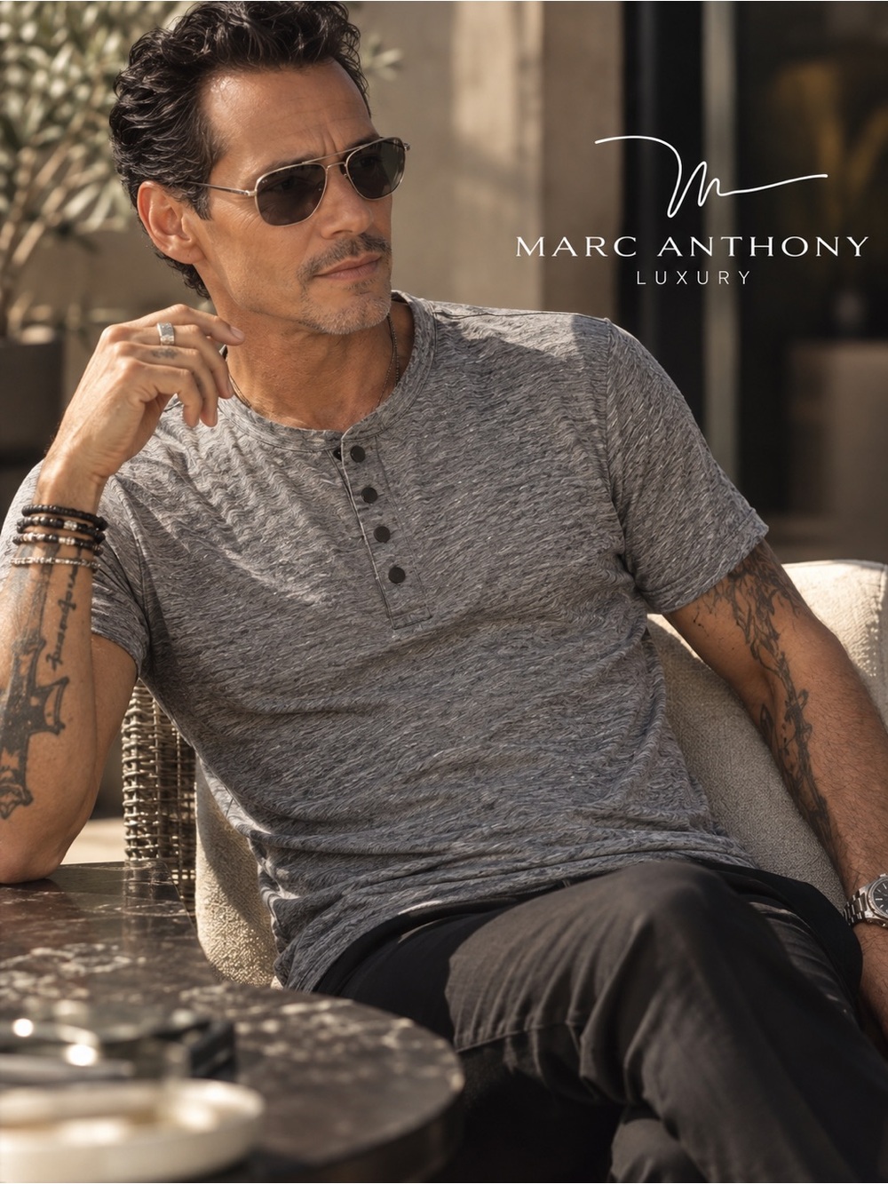 Marc Anthony Luxury Men’s Gray Henley Shirt Size L Snap Button Short Sleeve